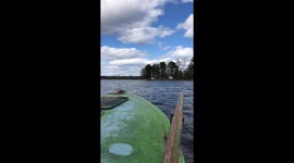 Riding a boat on the Vuoksa River in Russia