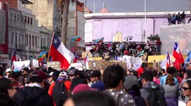People gathered protesting in the main square of the city