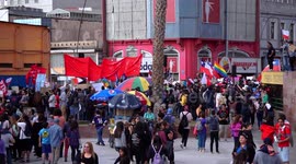 People gathered protesting in the main square of the city