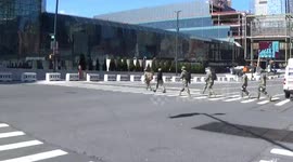 US army seen outside New York's makeshift hospital