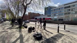 News agencies outside London hospital where Boris Johnson is recovering from coronavirus