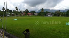 Corona virus lockdown helicopter landing to load supplies by army