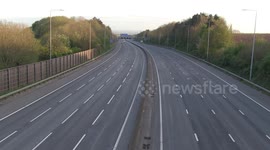 A usually busy M1 lays empty at the end of the Easter bank holiday weekend, Derbyshire, UK