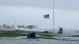 New York's Long Island battered by fierce winds seeing waves crash over seawall