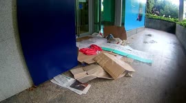 A place where a homeless person roofing an ATM where he sleeps every day during the confinement of the coronavirus