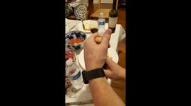 Dad got scared while trying to open a champagne