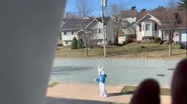 Easter bunny visits Nova Scotia Canada neighbourhood