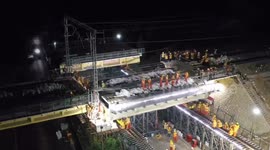 Timelapse footage shows workers replace damaged part of bridge in under six hours