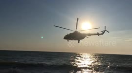 Russian Helicopter Mi-8 doing military training close to the Black Sea