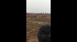Dozens of men participated in the festival robbing wooden ball on the swamp in Viet Nam