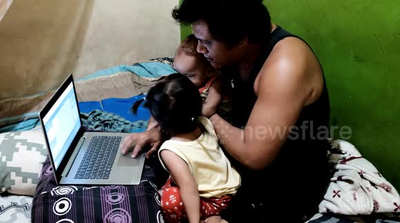 Father Working from home with kids