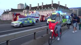 Westminster Bridge sparkling with lights from London Ambulance and Dynes Motor Group at the fifth NHS Clap for frontliners fighting COVID-19 pandemic