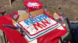 Operation Gridlock Protesters Brought a Reopen Minnesota Cake to the Protest at the Minnesota State Capitol