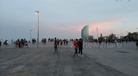 Walkers in Barcelona as lockdown is slowly lifted
