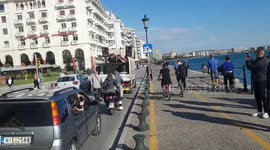 A DJ playing music from a truck across the city as Greece eases the lockdown measures