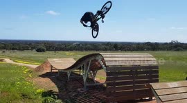 Australian man falls off his bike as he tries to perform a trick