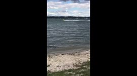 New Zealand dad successfully lands a beach landing on waterskis ‘just in time for Lunch’