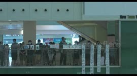 After an aborted clearance by riot police, Hong Kong Protesters keep chanting in Shatin's New Town Plaza