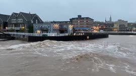 Amazing footage as waves and flood waters collide on Lake Michigan
