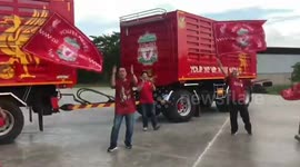 Thai Liverpool fan bored of waiting for season to restart holds his own open-top truck parade