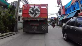 Thai motorists shocked by truck with huge Nazi swastika painted on the back