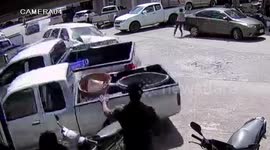 World's worst parking? Driver reverses into shop then jolts forward into four parked cars