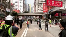 Water cannon vehicle fire at citizens during a protest