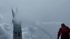 Spraying disinfectant in the Clock Tower