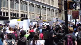 Black Lives Matters protesters move through streets of Newark, New Jersey