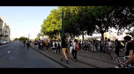 Protesters sings antifascist songs during an anti police violence protest in Nantes, France