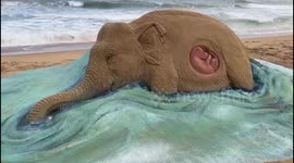 Sand artist’s heart-wrenching tribute to pregnant elephant killed with a firecracker in India