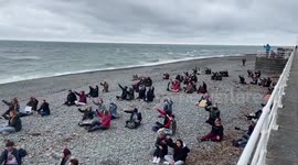 Black lives matter peaceful protest on the beach