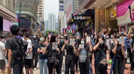 Protestors chanting slogan at the protest against the National Security Law on 24 May 2020