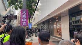 Protestors swearing at the police at the Anti-National Security Law protest in Hong Kong on 24 May 2020