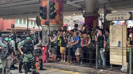 Hong Kong Pro-Democratic Legislator Ted Hui negotiating with the police at the Anti-National Security Law protest in Hong Kong on 24 May 2020