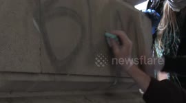 Protesters clean up Council House vandalism after Black Lives Matter protest in Nottingham, UK