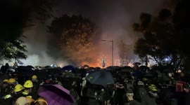 Protestors confronting with police at the Chinese University of Hong Kong conflict on 12 November 2019