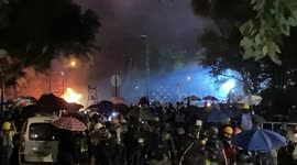 Police fired blue dyed water from water cannon at the Chinese University of Hong Kong conflict on 12 November 2019