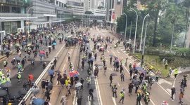Protestors occupied the road at the Anti-Extradition Bill protest on 6 October 2019