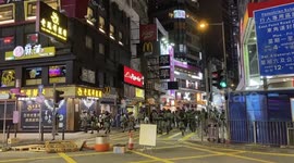 Police marching on the street after the clearing operation on 4 October 2019