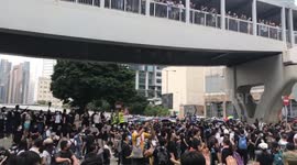 Protestors chanting slogan to demand a withdraw of the extradition bill at the Anti-Extradition Bill protest on 12 June 2019