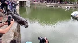 Moment statue of slave trader Edward Colston pulled down in Bristol, UK by Black Lives Matters protesters