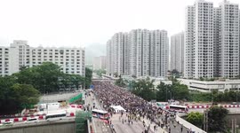 Drone view of protests in Shatin 14 July 2019