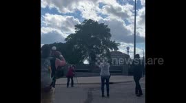 Moment Christopher Columbus statue is toppled in Minnesota