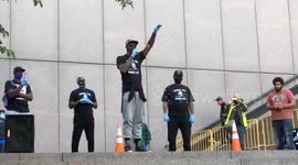 Former NBA basketball player Stephen Jackson speaks at a Justice for George Floyd rally in Minneapolis