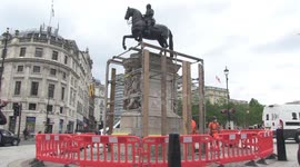 Charles I statue in central London given protection ahead of protests
