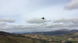 Awesome fighter jets flying at low level in the machloop, Wales
