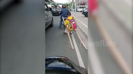 Filipino brothers use wooden sleigh to dodge COVID-19 pillion passenger ban