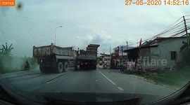 Delivery Trucks Collide On Road In Vietnam