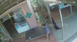 Out-of-control car crashes through pharmacy in Cambodia